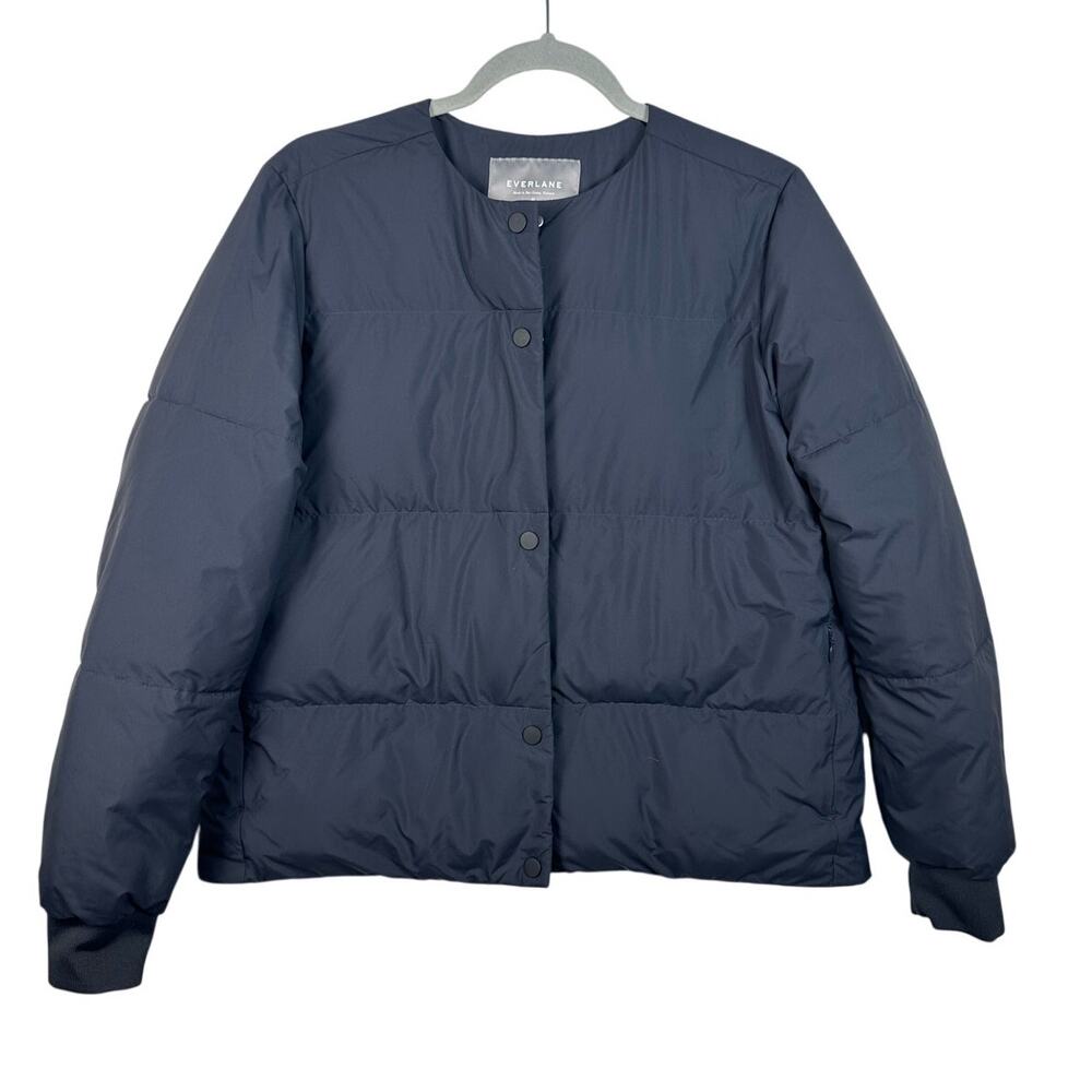 Everlane Quilted Crewneck Puffer Bomber Jacket Size Medium Navy EUC